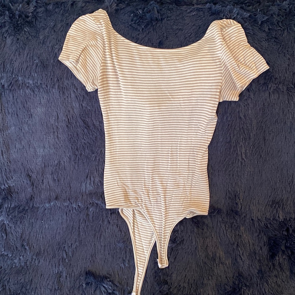 Tan and white stripe bodysuit